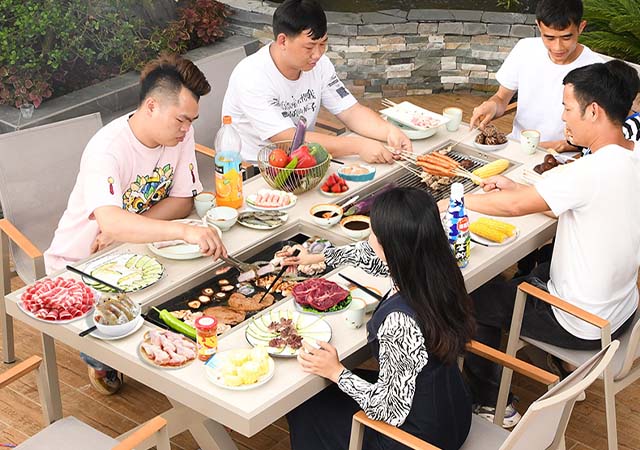 庭院烧烤桌椅户外铝合金碳烤两用桌椅