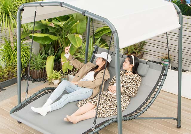 户外躺床秋千，4根10MM尼龙绳支撑，结实稳固