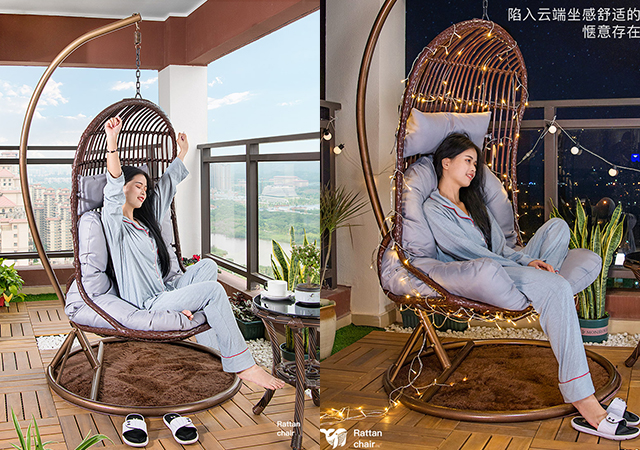 室内单人秋千鸟巢吊篮藤椅，半躺式高颜值