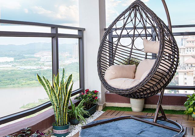 家用室内懒人吊篮藤椅，流线靠背设计